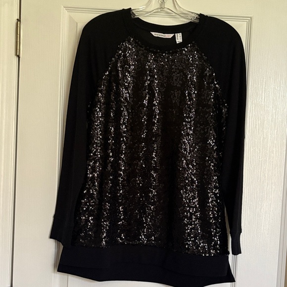 Isaac Mizrahi Black Sequin long sleeve M - Picture 2 of 7